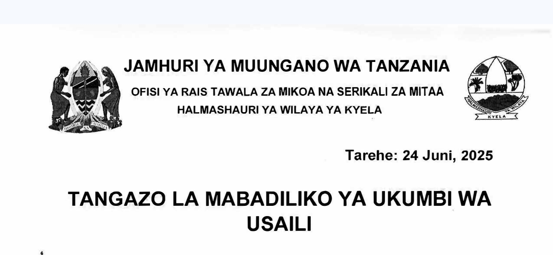 MABADILIKO ya Eneo la Usaili Kyela District Council