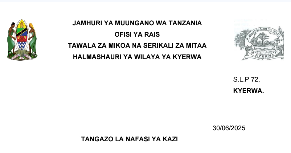 NAFASI Za Kazi Kyerwa District Council