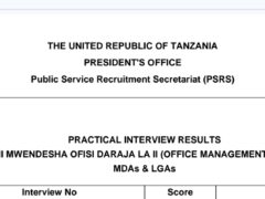 MATOKEO ya Usaili Wa Vitendo Mwandishi Mwendesha Ofisi Daraja la II 19/07/2025