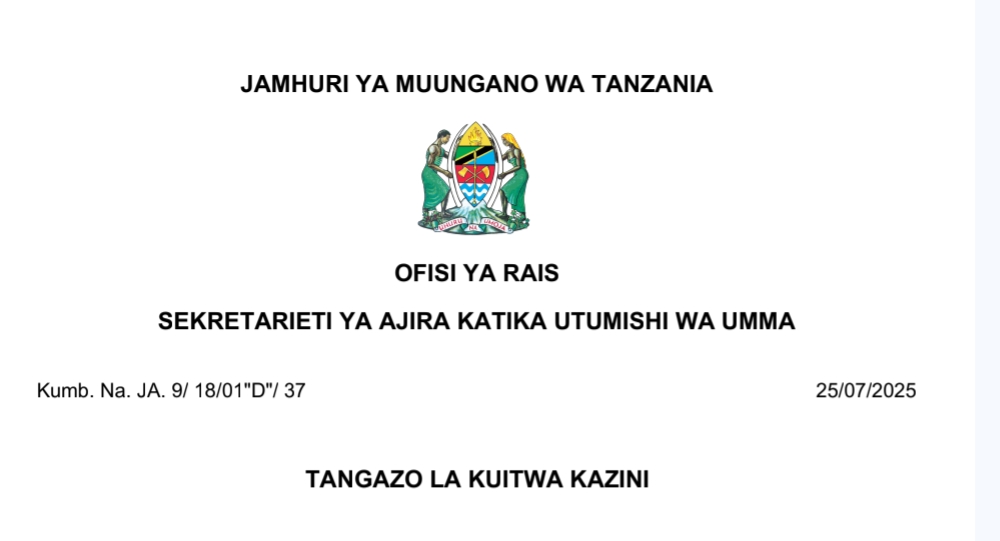 MAJINA ya Walioitwa Kazini UTUMISHI 25/07/2025