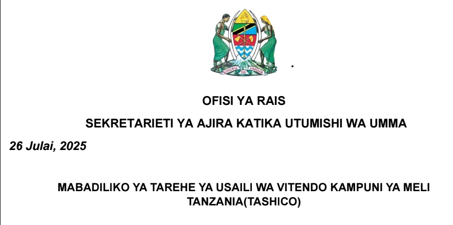 MABADILIKO ya Tarehe ya Usaili wa Vitendo TASHICO
