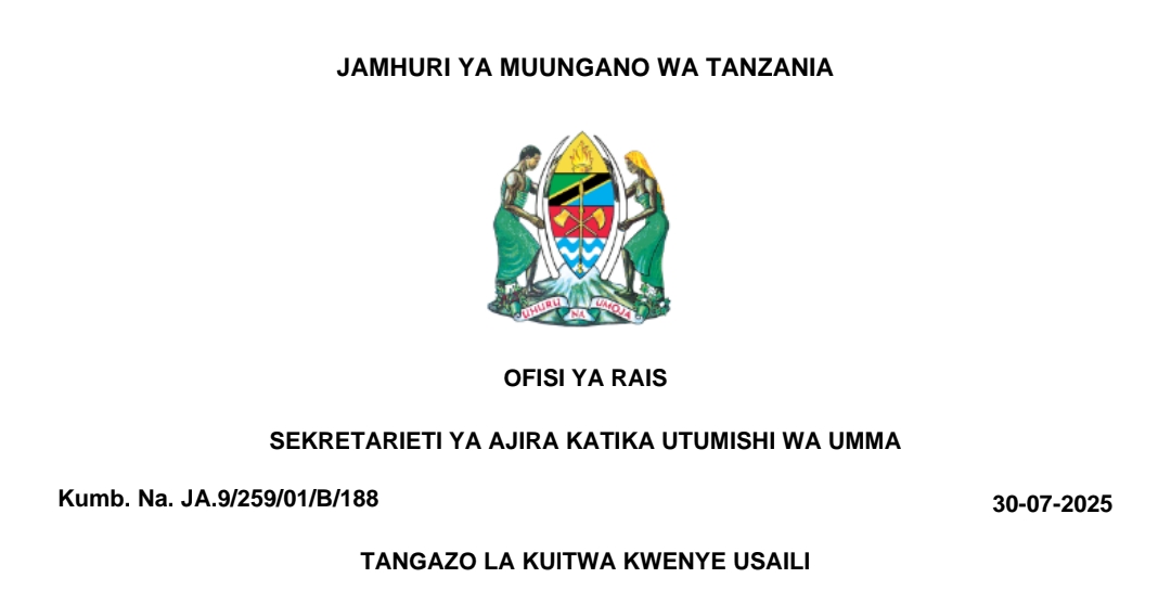 KUITWA Kwenye Usaili RUWASA, MOI, Wizara ya Afya na MDAs & LGAs