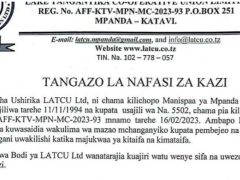 NAFASI Za Kazi Lake Tanganyika Co-operative Union LTD (LATCU)