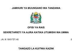 MAJINA ya Walioitwa Kazini Kituo Cha Zana Za Kilimo na Teknolojia Vijijini (CAMARTEC)