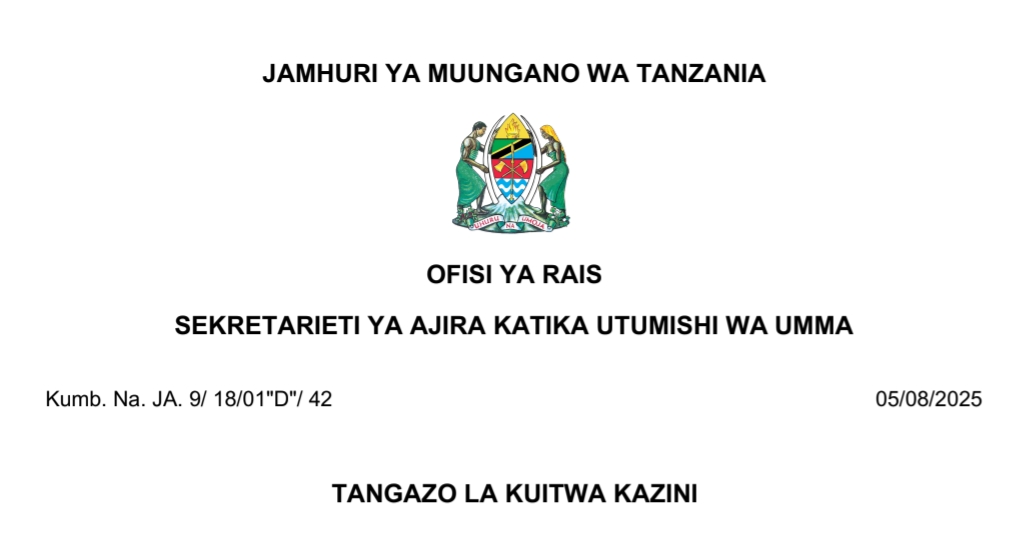 MAJINA ya Walioitwa Kazini UTUMISHI 05/08/2025