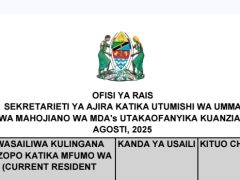 VITUO vya Usaili wa Mahojiano Utakaofanyika Kuanzia tarehe tarehe tarehe tarehe 11 hadi 13 Agosti 2025