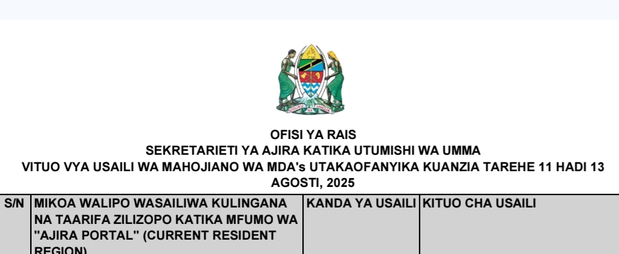 VITUO vya Usaili wa Mahojiano Utakaofanyika Kuanzia tarehe tarehe tarehe tarehe 11 hadi 13 Agosti 2025