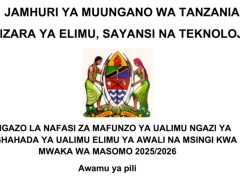 NAFASI Za Mafunzo ya Ualimu Ngazi ya Stashahada ya Ualimu Elimu ya Awali na Msingi 2025/2026 Awamu ya Pili