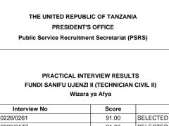 MATOKEO ya Usaili wa Vitendo Fundi Sanifu Ujenzi II Wizara ya Afya