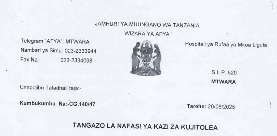 NAFASI 9 Za Kazi Hospitali ya Rufaa ya Mkoa Mtwara - Ligula