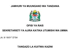 KUITWA Kazini UTUMISHI 29 August 2025