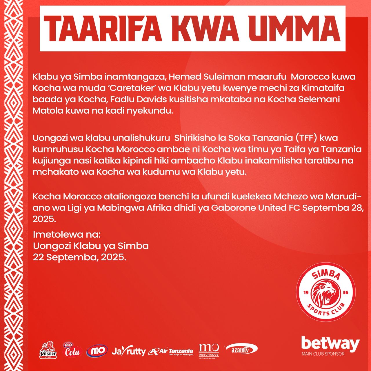 HEMED Suleiman Kocha wa Muda Simba SC