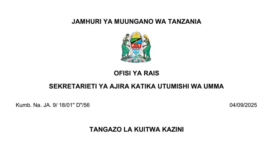 KUITWA Kazini UTUMISHI 04/09/2025