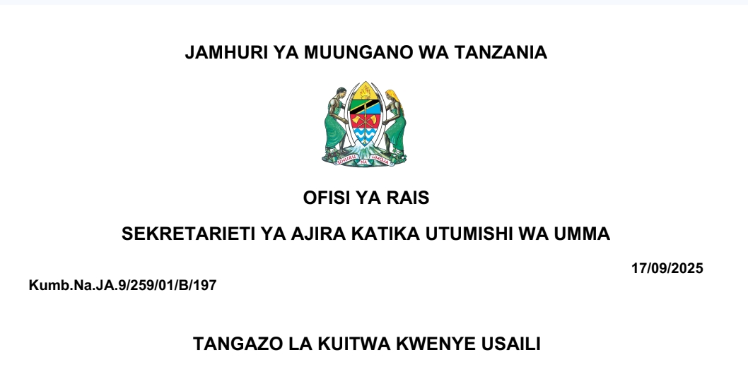 KUITWA Kwenye Usaili MDAs & LGAs 17/09/2025