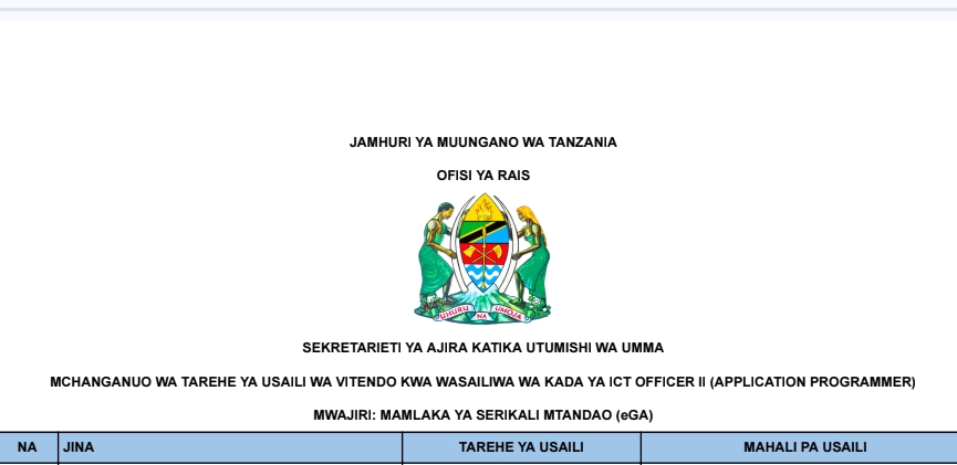 MCHANGANUO wa tarehe ya Usaili wa Vitendo Kada ya ICT Officer II Mamlaka ya Serikali Mtandao (eGA)