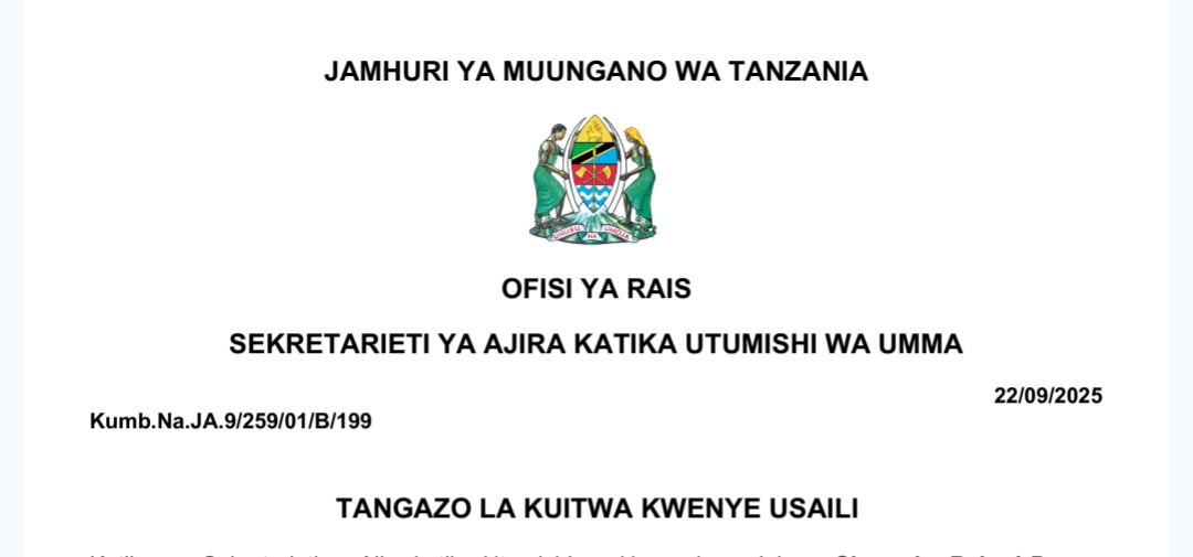 KUITWA Kwenye Usaili NECTA, MDAs & LGAs, TBC, MPRU, DMI, OTR, CBE, TAEC, TPA, TANROADS, TUWASA, TAWA, NBS, NIT, TASAC, IFM, IRDP na Wizara ya Ardhi, Nyumba na Maendeleo ya Makazi