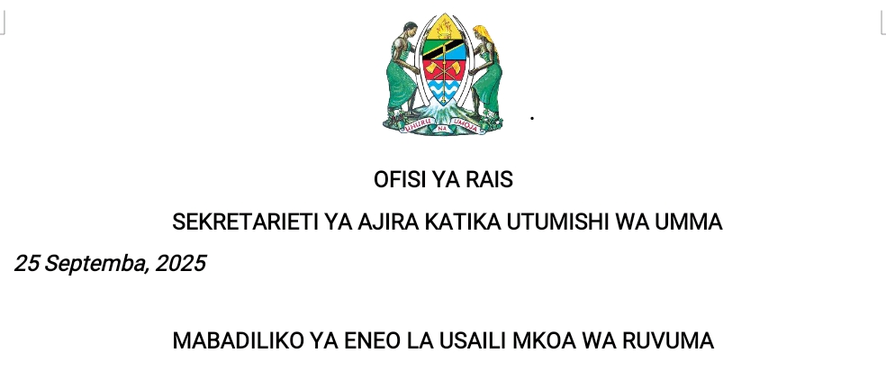 MABADILIKO ya Eneo la Usaili OATS Mkoa wa Ruvuma