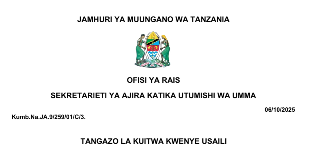 KUITWA Kwenye Usaili TIE, IRDP, TARI na NECTA 07/10/2025