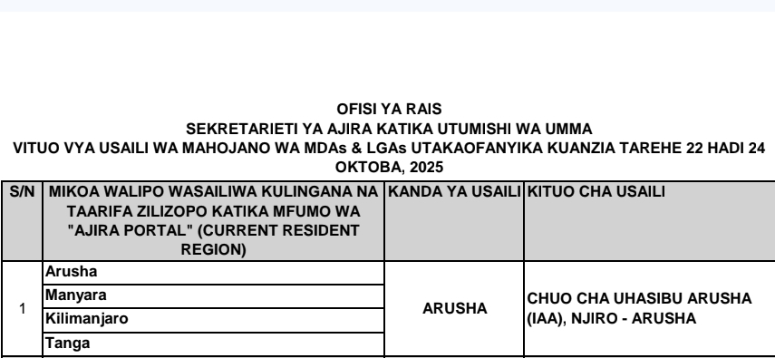 VITUO vya Usaili wa Mahojano wa MDAs & LGAs utakaofanyika tarehe 22 hadi 24 Oktoba, 2025