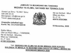 KALENDA ya Mihula ya Masomo Shule Za Awali, Msingi na Sekondari 2026