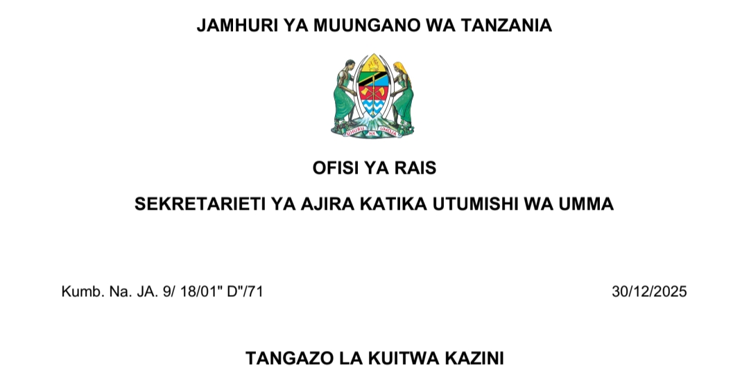KUITWA Kazini UTUMISHI 30/12/2025