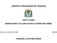 KUITWA Kazini UTUMISHI 15/01/2026