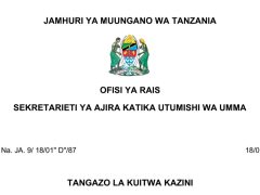 KUITWA Kazini UTUMISHI 18/01/2026