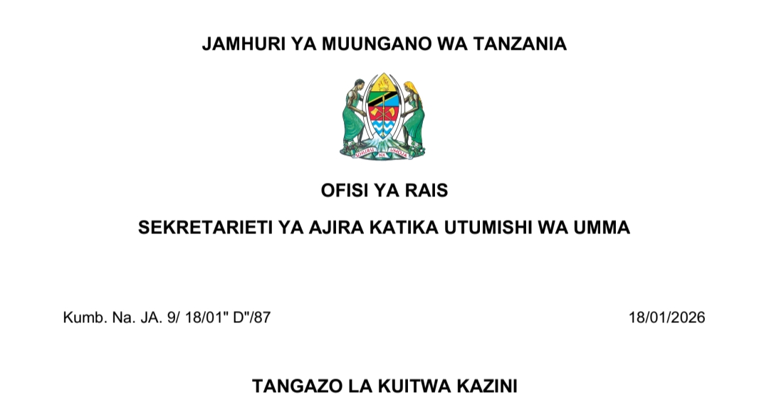 KUITWA Kazini UTUMISHI 18/01/2026
