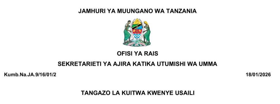 KUITWA Kwenye Usaili NHC, TMC, VETA, MDAs & LGAs, MNH na NAOT 18/01/2026