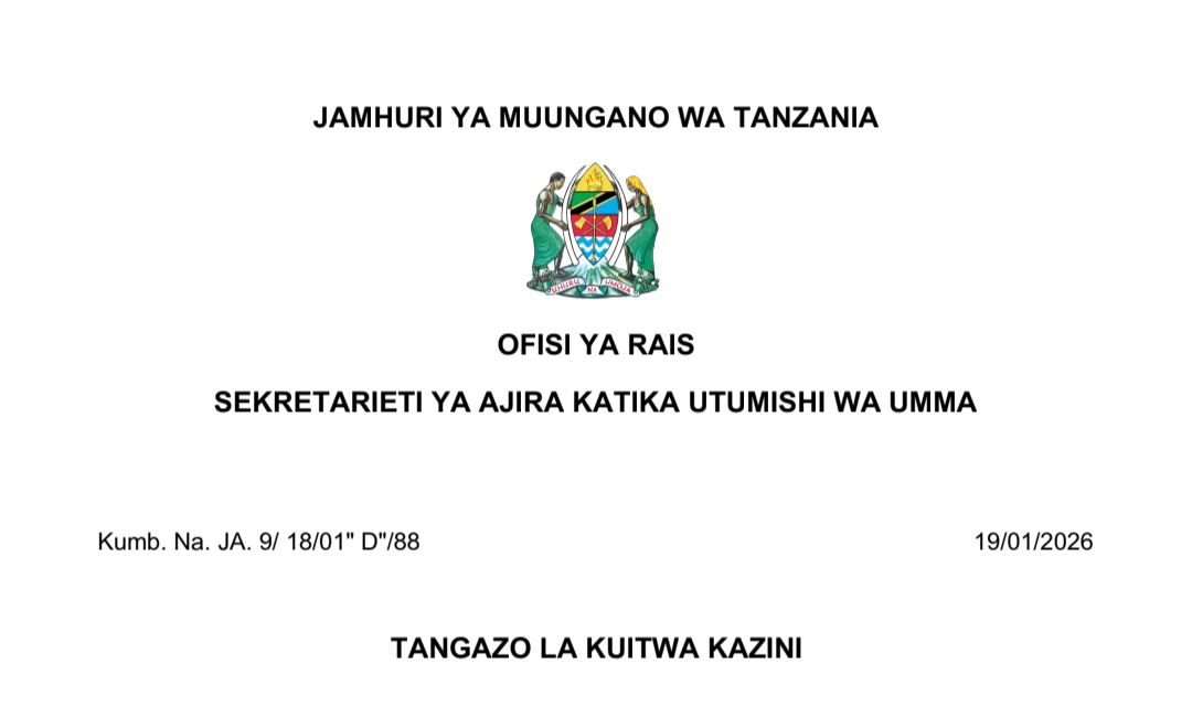 KUITWA Kazini UTUMISHI 19/01/2026