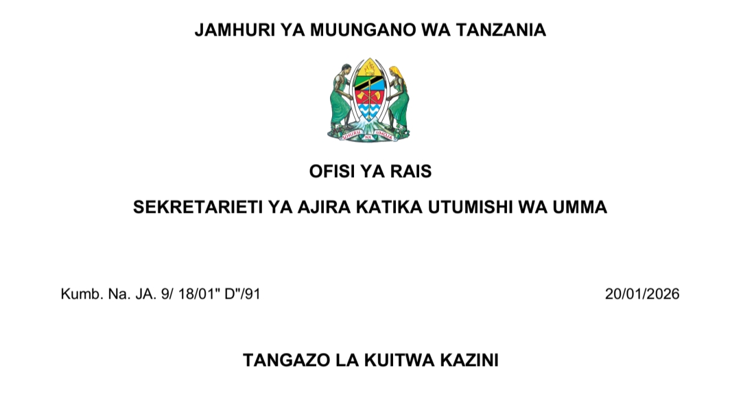 KUITWA Kazini UTUMISHI 20/01/2026