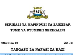 NAFASI Za Kazi Wizara ya Uchumi wa Buluu na Uvuvi Zanzibar