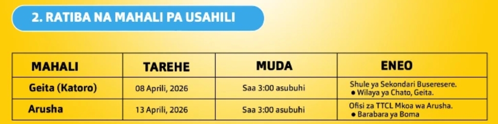 RATIBA NA MAHALI PA USAHILI
