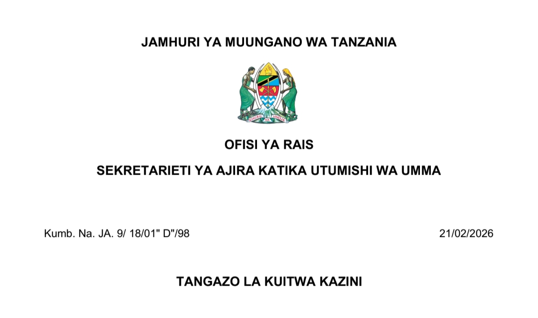 KUITWA Kazini UTUMISHI 21/02/2026