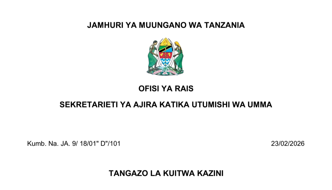 KUITWA Kazini UTUMISHI 23/02/2026