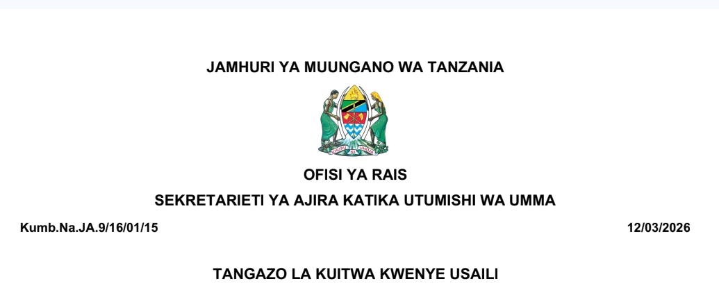KUITWA Kwenye Usaili MDAs & LGAs 12/03/2026