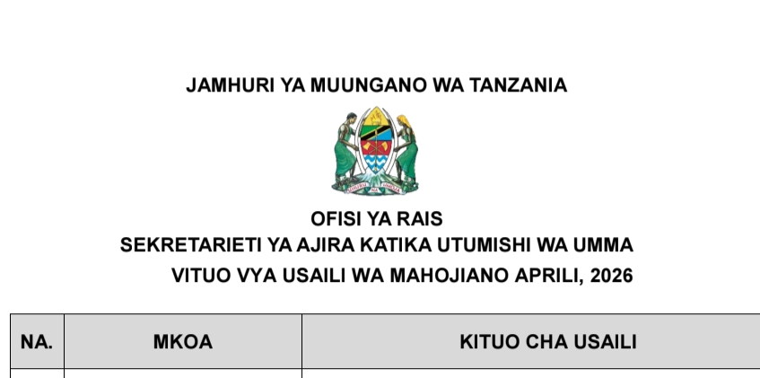 VITUO vya Usaili wa Mahojiano Kila Mkoa Aprili 2026